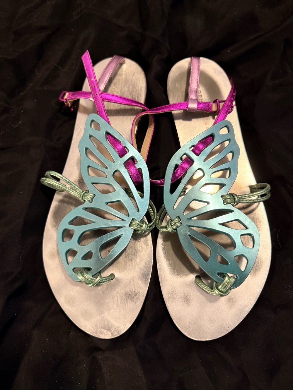 Sophia Webster Teal Butterfly Sandals with Pink Straps